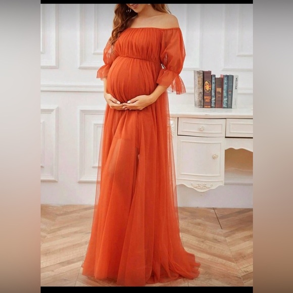 Elegant Orange Maternity Dress - Picture 2 of 5